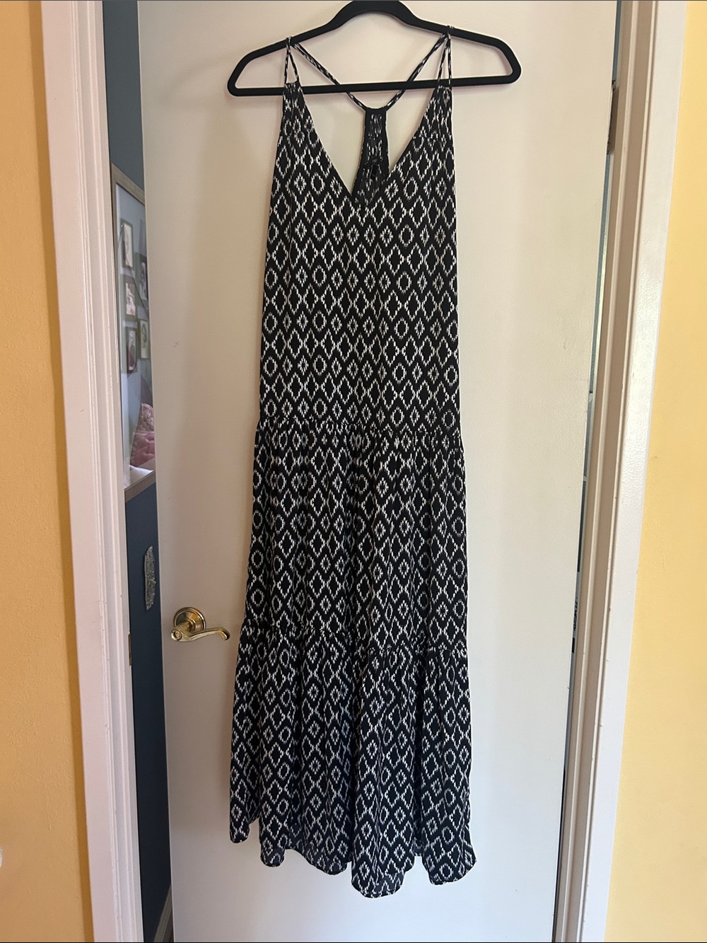 Black & White Diamond-Print Maxi Dress - Casual Summer halter Slip Dress